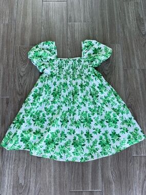 Janie and Jack White Dress with Green Floral Trim